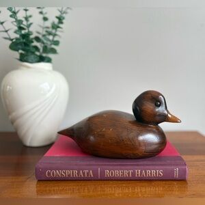 2 / $50 VINTAGE Signed Hand-Carved Wooden Duck | MCM Decorative Carving